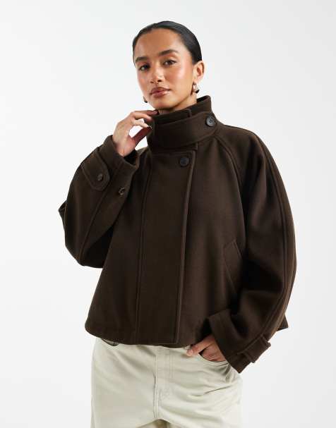 ASOS DESIGN Petite - Brun cropped elegant frakke med kappedesign - view 1