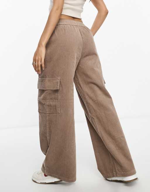 ASOS DESIGN Petite – Bruna manchesterbyxor i cargostil med resårmidja, 4 av 4