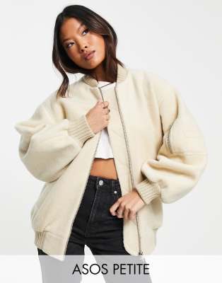 ASOS DESIGN Petite brushed bomber jacket in stone