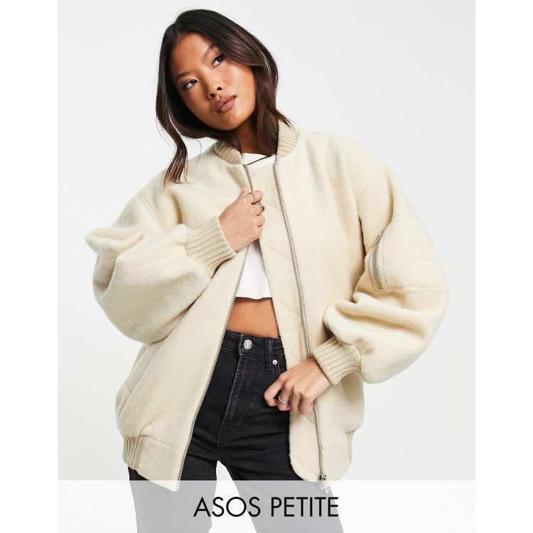 ASOS Petite brushed bomber jacket in stone ASOS