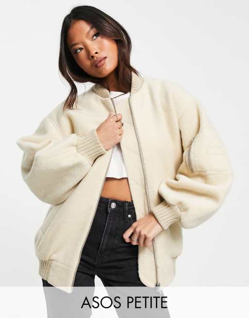 ASOS DESIGN Petite brushed bomber jacket in stone ASOS