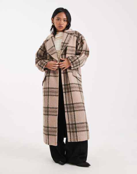 ASOS DESIGN Petite brushed formal throw on coat in stone plaid - view 1