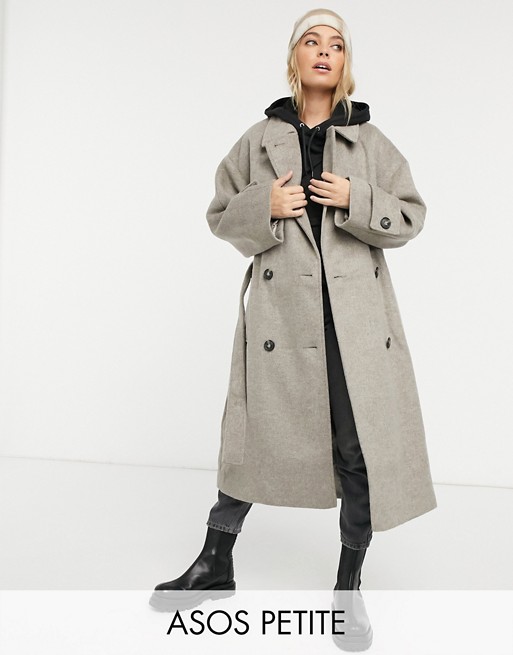 ASOS DESIGN Petite brushed twill trench coat in grey