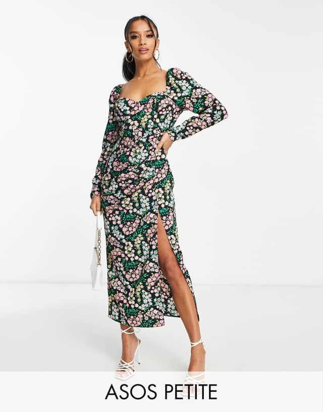 ASOS DESIGN Petite bust cup midi tea dress in ditsy floral print