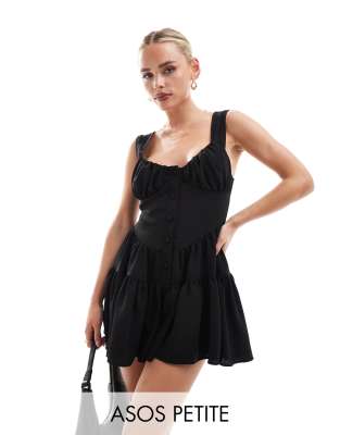 ASOS DESIGN Petite bustier smock romper in black