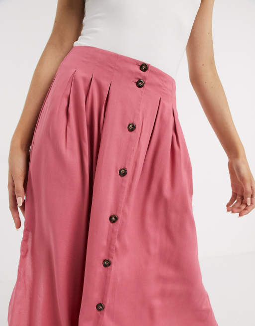 Petite button front midi cheap skirt