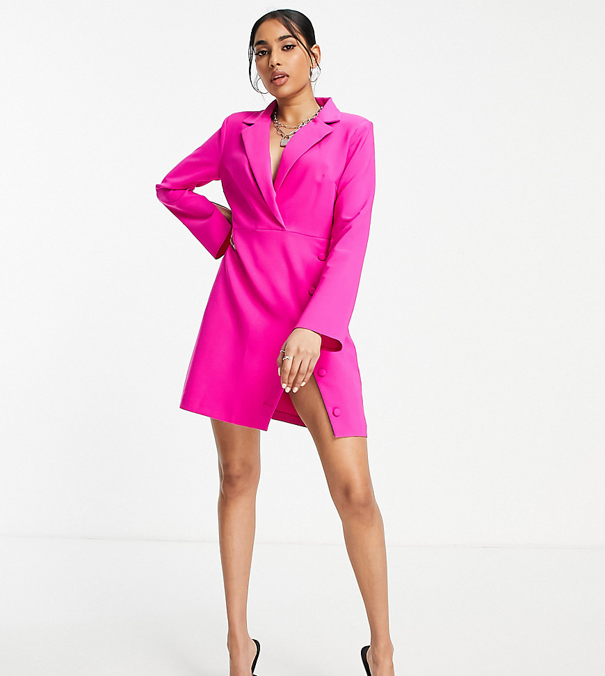 Asos Design Petite Button Split Skirt Blazer Mini Dress In Magenta-Pink