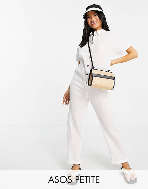 Jumpsuits & Playsuits petite button through chuck on shirt jumpsuit in white 