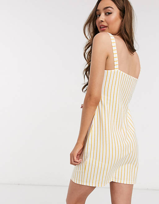 Dresses Petite button through cupped sundress in white stripe 