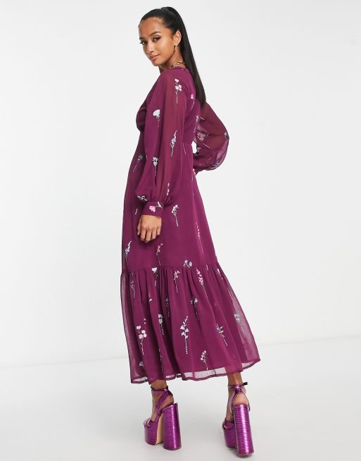 Asos design embroidered midi button through tea outlet dress