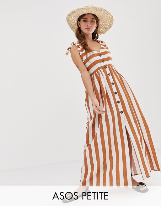 ASOS DESIGN Petite button through smock maxi dress in stripe