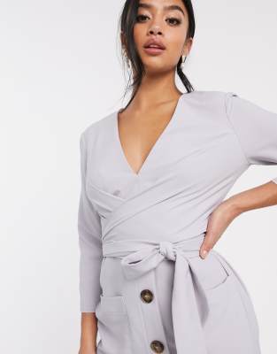 asos design tie wrap around mini dress