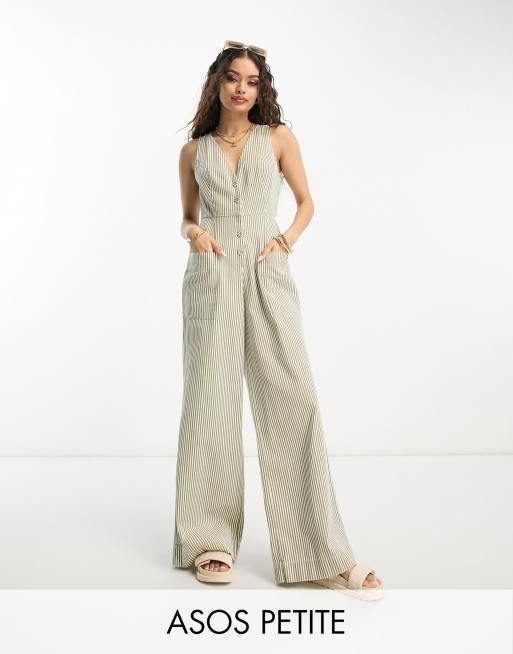 ASOS DESIGN Petite button up jumpsuit in stripe