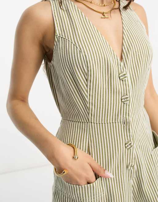 ASOS DESIGN Petite button up jumpsuit in stripe | ASOS