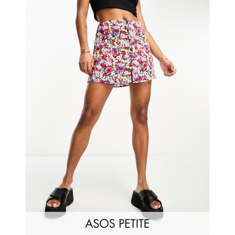 ASOS DESIGN Petite button up mini skirt in ditsy floral