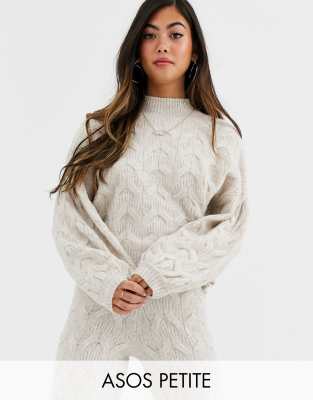 asos design cable knit mini dress with volume sleeve