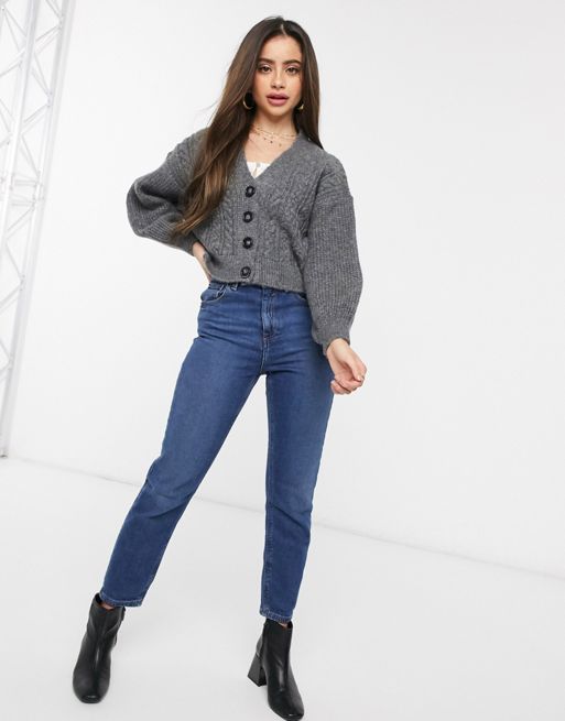Light Grey Cable Cropped Cardigan