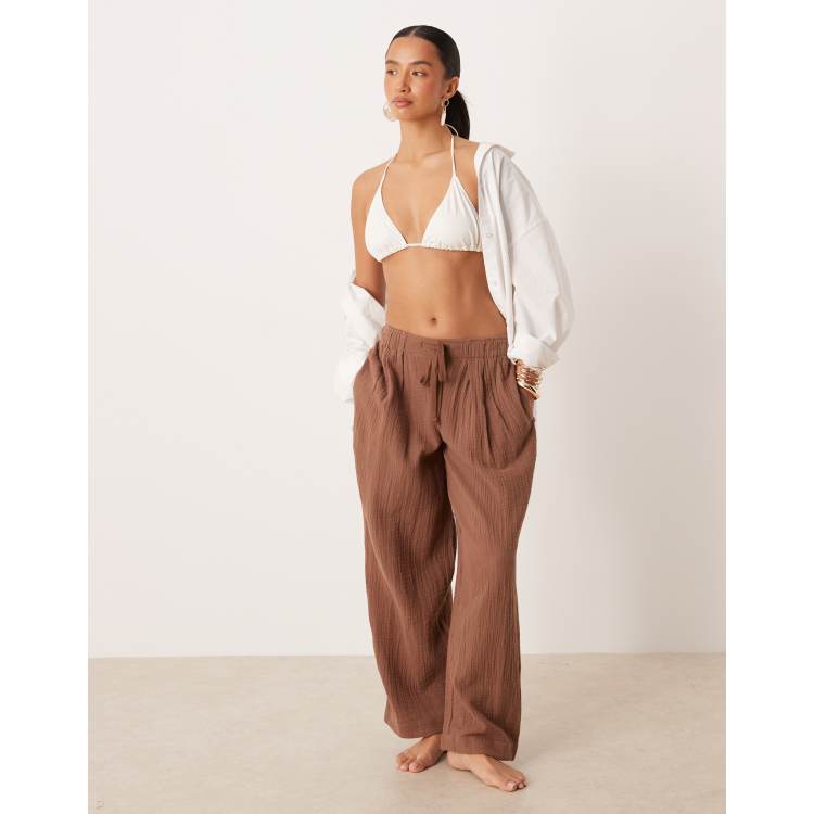 ASOS DESIGN Petite Callie cheesecloth beach balloon pants in mocha
