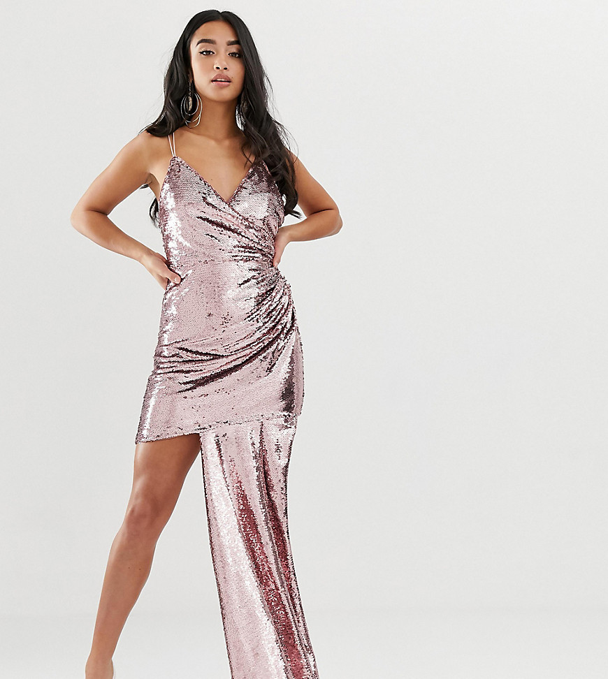 ASOS DESIGN Petite cami all over sequin mini dress with ruched side-Pink