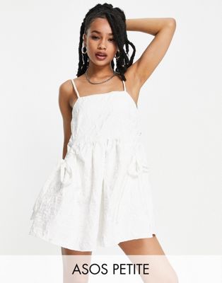ASOS DESIGN Petite cami jacquard bellow pocket mini dress in white