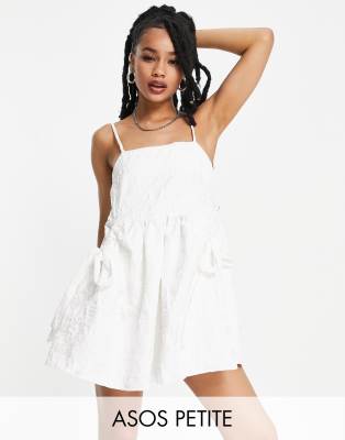 Asos Petite Asos Design Petite Cami Jacquard Bellow Pocket Mini Dress In White In White
