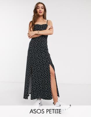 ASOS DESIGN Petite cami maxi dress in polka dot-Black