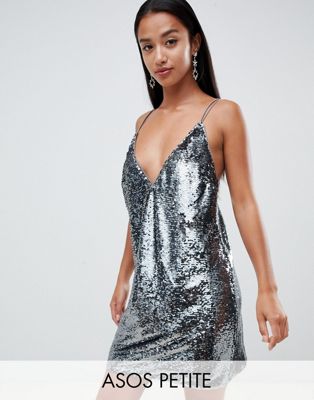ASOS DESIGN - Petite - Cami mini-jurk met lovertjes-Zilver