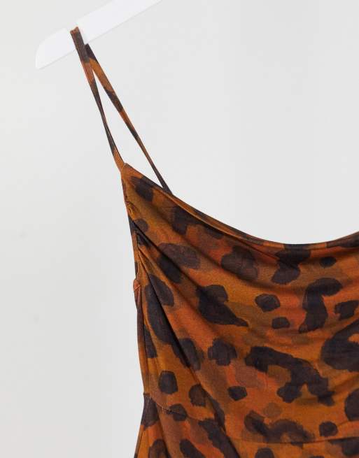 ASOS DESIGN - Petite - Cami-minikjole med vandfaldsudskæring i dyreprint, 2 af 4
