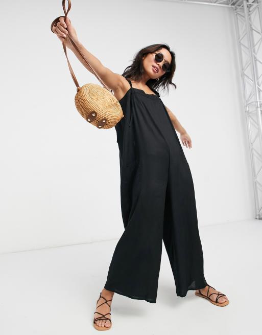 ASOS DESIGN linen cami jumpsuit in black