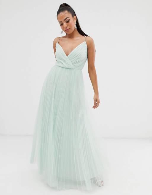 Asos design cami outlet pleated tulle maxi dress