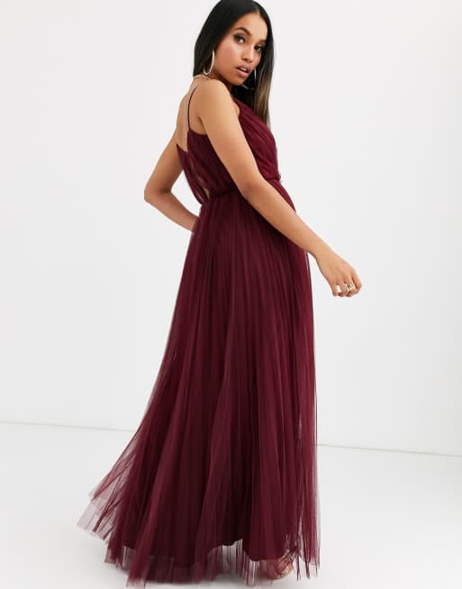 Asos design cami pleated tulle hot sale maxi dress