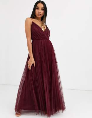 pleated tulle maxi dress