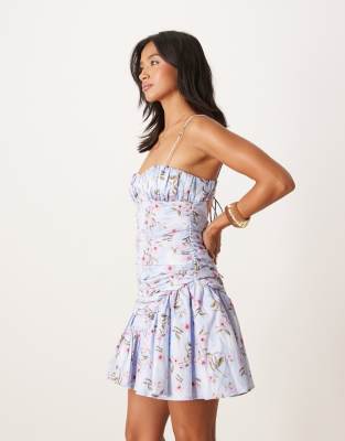 Asos Petite Asos Design Petite Cami Ruched Bust Full Skirt Mini Dress