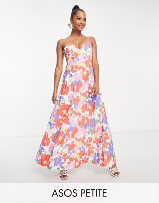 ASOS DESIGN Petite cami side panel pleated maxi dress in floral - MULTI - ASOS Price Checker