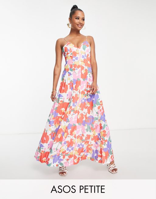 ASOS DESIGN Petite cami side panel pleated maxi dress in floral MULTI