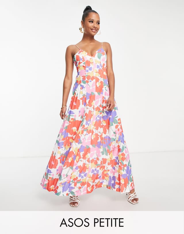 ASOS DESIGN Petite cami side panel pleated maxi dress in floral - MULTI