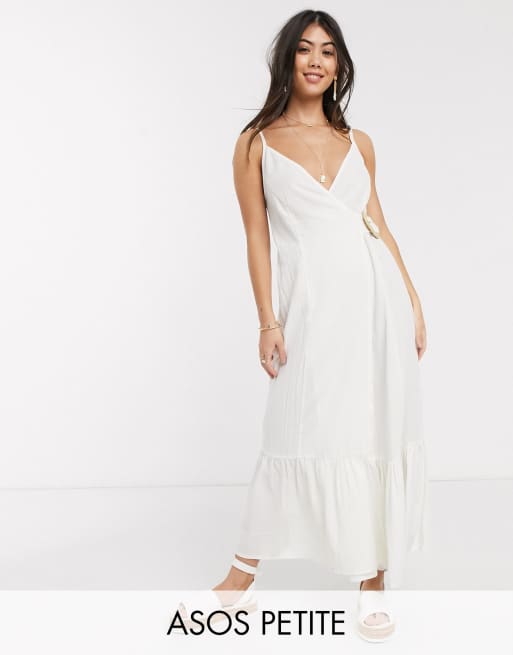 ASOS DESIGN Petite cami wrap maxi dress in linen with wicker belt in ...