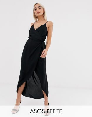 asos design petite tulle maxi dress with delicate floral embroidery and twist straps