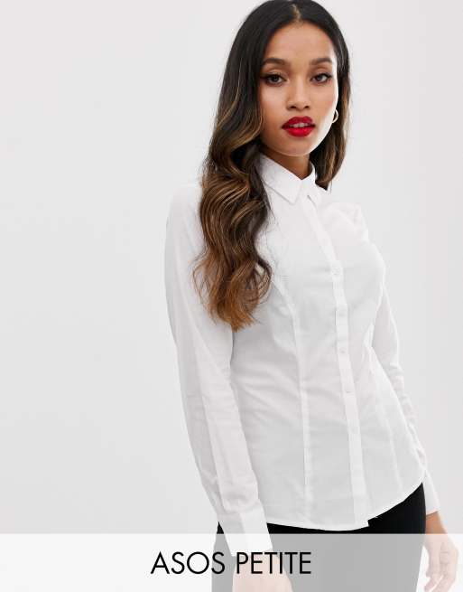ASOS DESIGN Petite - Camicia a maniche lunghe in cotone elasticizzato