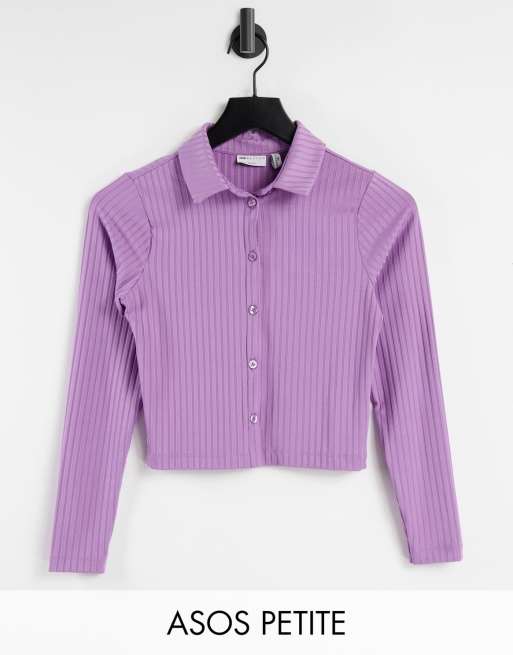 ASOS DESIGN Petite - Camicia aderente a coste sottili stile anni '90, colore lilla