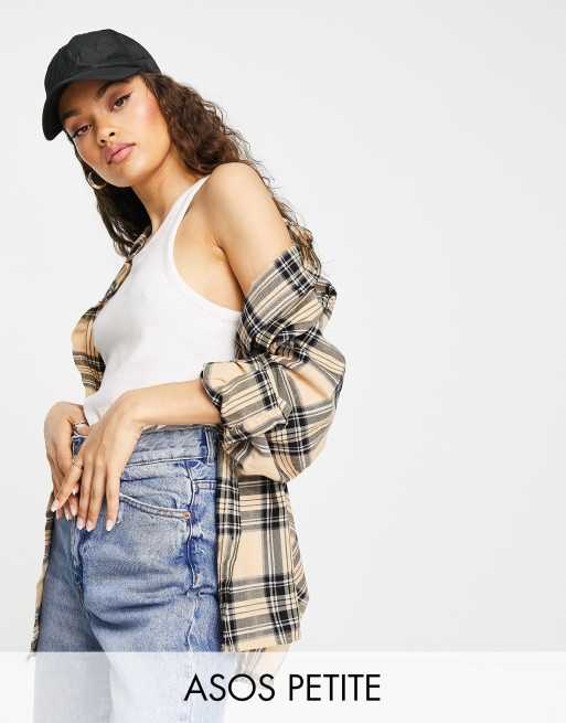 ASOS DESIGN Petite - Camicia boyfriend color cuoio e nera a quadri
