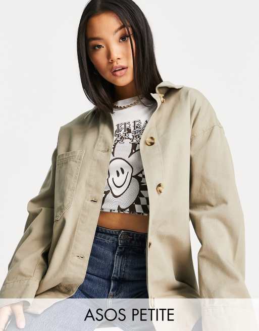 ASOS DESIGN Petite - Camicia giacca in cotone kaki chiaro