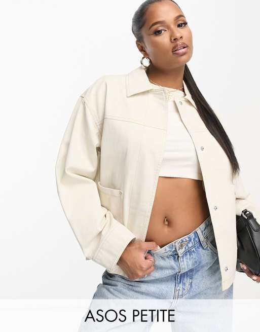 ASOS DESIGN Petite - Camicia giacca in cotone leggero écru con tasche