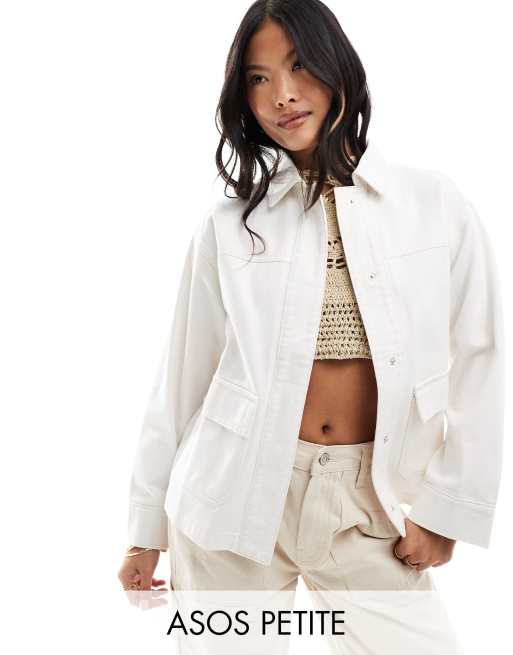 ASOS DESIGN Petite - Camicia giacca in twill di cotone écru con tasche