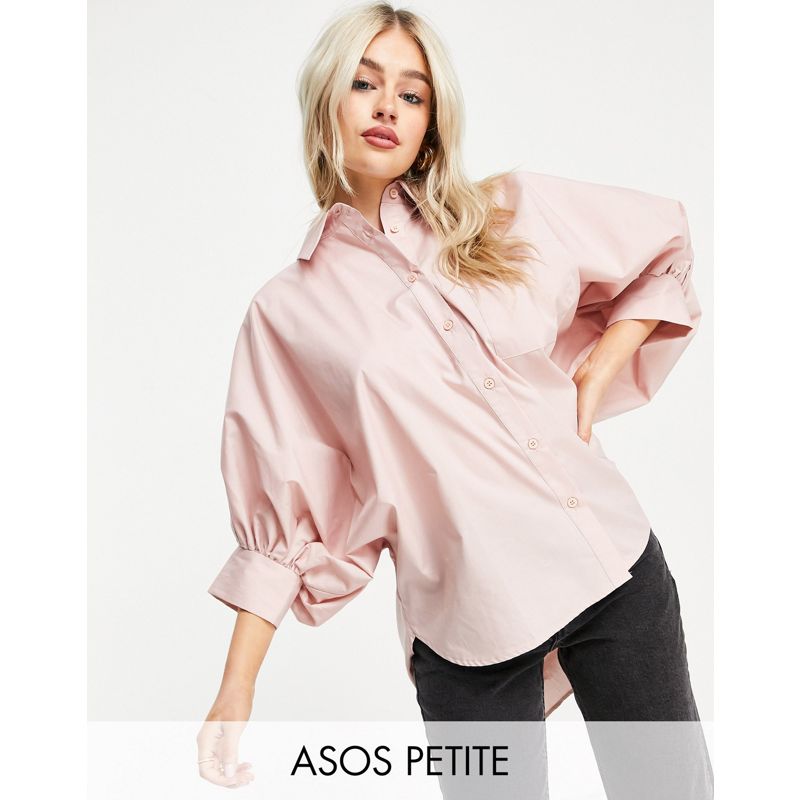 Top Rdx5J DESIGN Petite - Camicia oversize in cotone con maniche a tre quarti voluminose, colore rosa chiaro