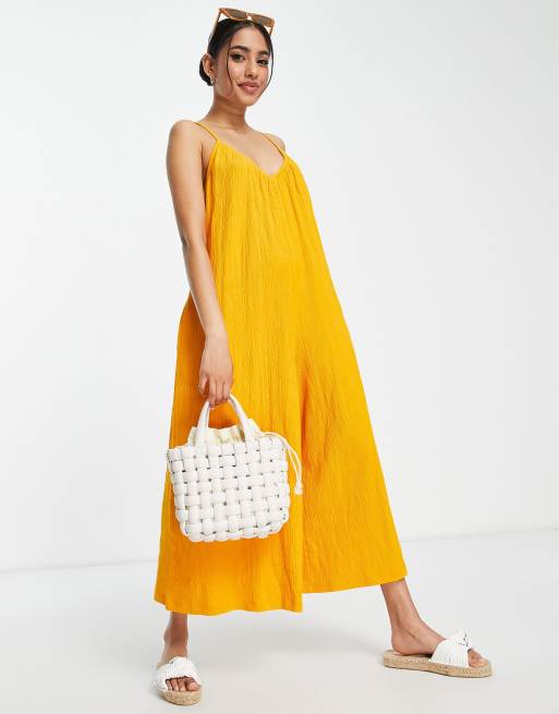 ASOS DESIGN Petite – Camisole-Jumpsuit in Orange mit Knitteroptik und weitem Bein, 2 von 4