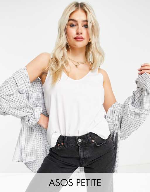 ASOS DESIGN Petite - Canotta bianca in cotone con scollo rotondo - WHITE