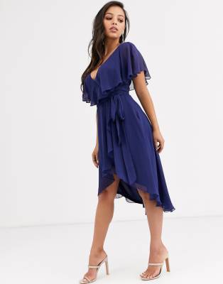 petite cape sleeve midi dress