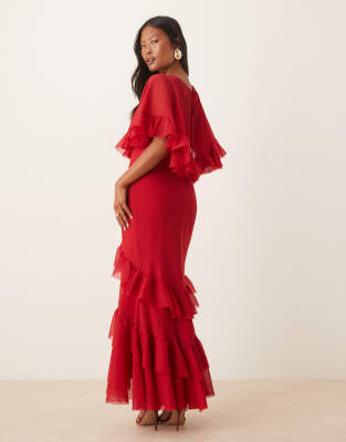 Asos Petite Asos Design Petite Cape Overlay Ruffle Bias Cut Maxi Dress