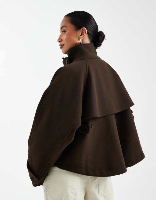 ASOS DESIGN Petite - Cappotto corto a mantella elegante marrone, 2 di 4